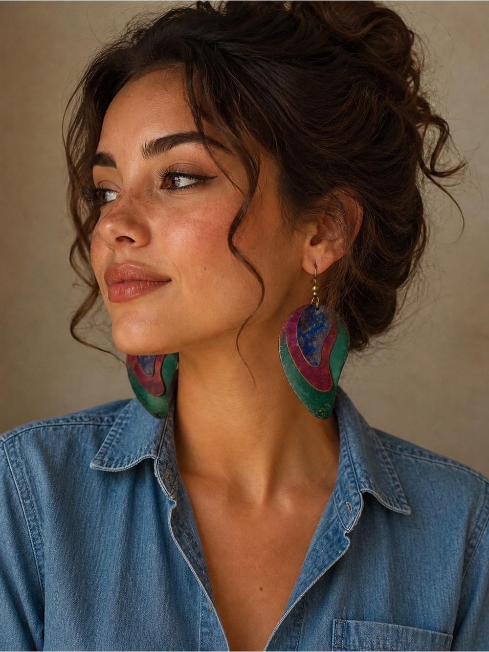 Retro Abstract Statement‎ Earrings | Teal Purple Blue Art Earrings